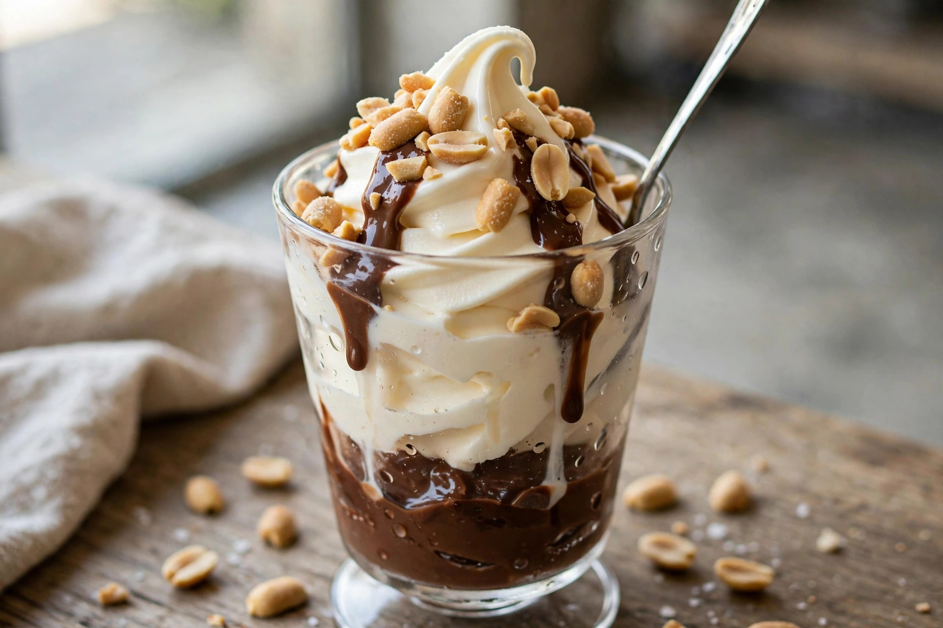 Peanut Buster Parfait layered with hot fudge and peanuts